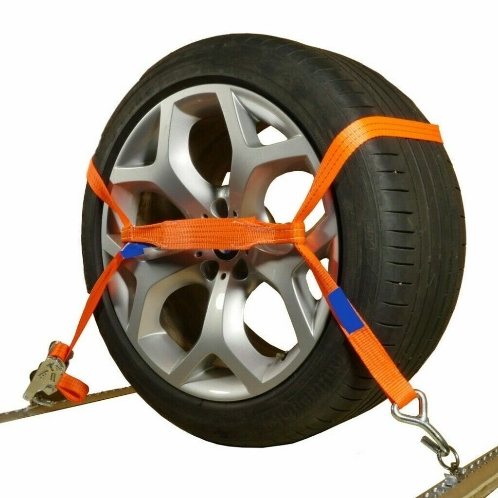 Vehicle Tire Strap 8 Point Roll Back Tie Down Wheel Strap with Chain Ends for Trailers Hauling Cars