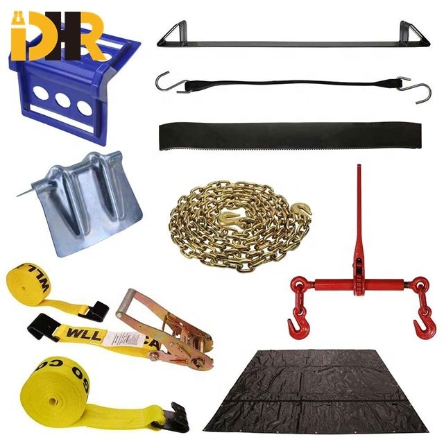 Vehicle Tire Strap 8 Point Roll Back Tie Down Wheel Strap with Chain Ends for Trailers Hauling Cars