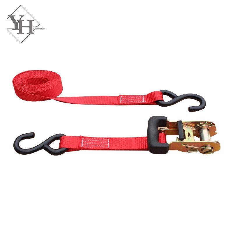heavy duty 25mm 1500kg 3m 4m 5m 6m 8m cargo lashing belt 1 inch 3300LB motorcycle ratchet tie down straps with S hook