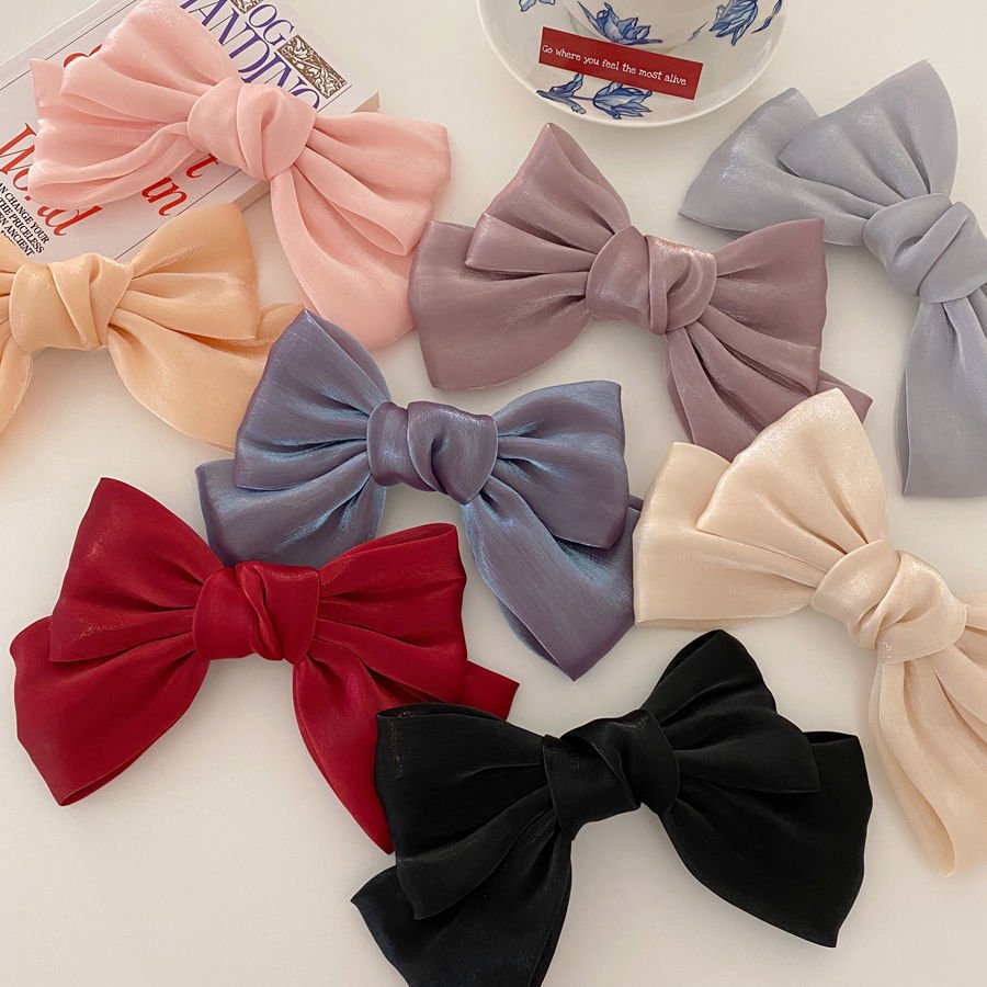 Shenglan Large Oversized Bright Silk Ribbon Bow French Barrettes Hair Clips Ponytail Holders Accessories for Women Girls Teens