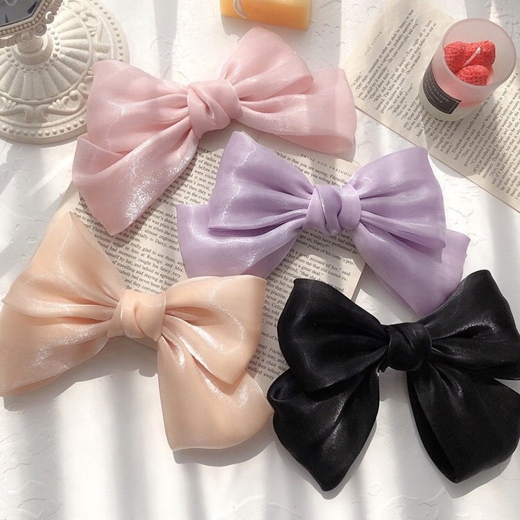 Shenglan Large Oversized Bright Silk Ribbon Bow French Barrettes Hair Clips Ponytail Holders Accessories for Women Girls Teens