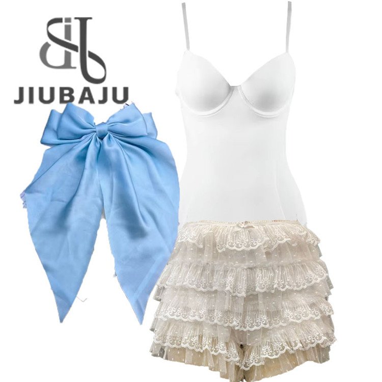 Summer 3 Piece Set Corset Tank Tops + Bow Tie Hairclip + Slim Lace Trim Shorts Y2K Sexy Matching Outfits