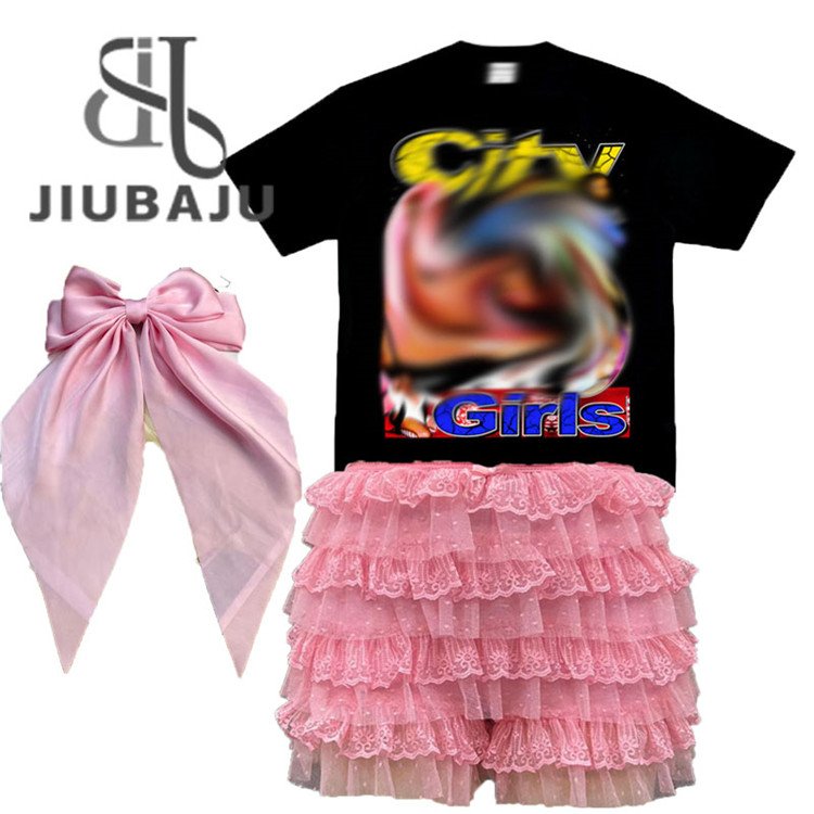 Summer 3 Piece Set Corset Tank Tops + Bow Tie Hairclip + Slim Lace Trim Shorts Y2K Sexy Matching Outfits