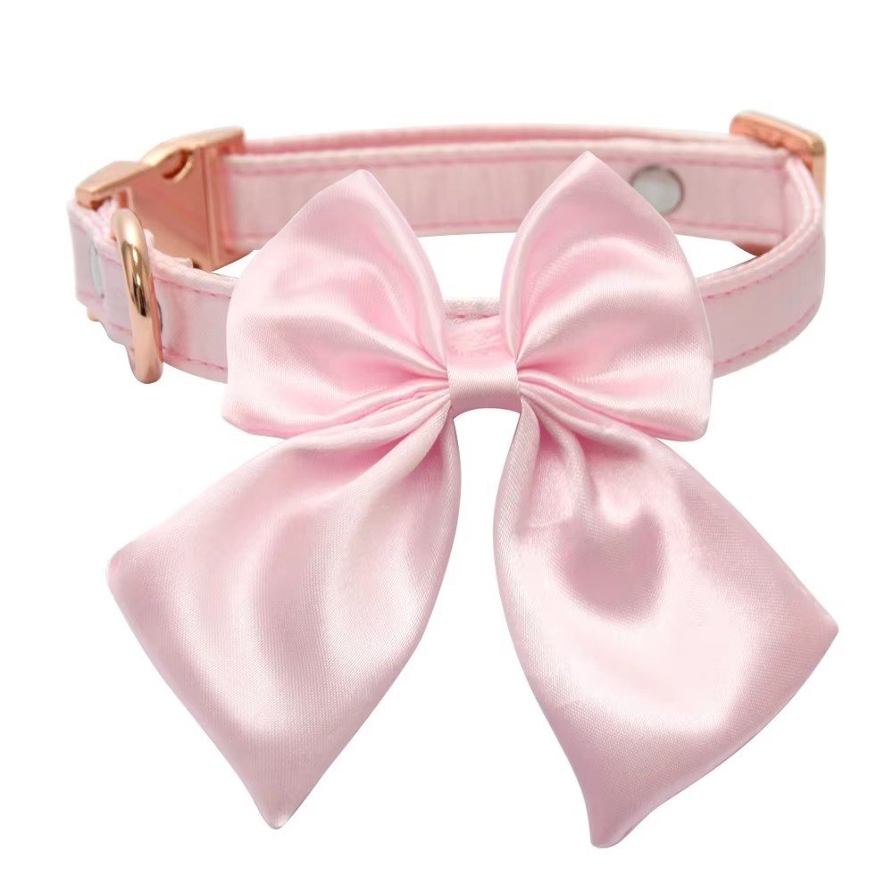 Wholesale Custom Personalized Silk Tie Satin Ribbon Bow tie Adjustable Solid Dog Collar Cat Collar Pet Collar for Small Animals