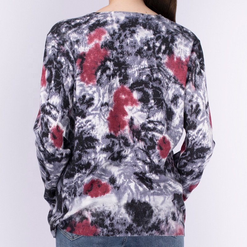 Baifuya Jacquard Fall Pullover Crew Neck Vintage Women's Knitted Oversized Sweater Tie Dye Sublimation Printing T Shirts