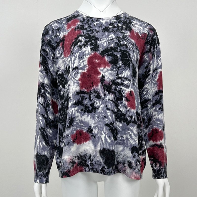 Baifuya Jacquard Fall Pullover Crew Neck Vintage Women's Knitted Oversized Sweater Tie Dye Sublimation Printing T Shirts