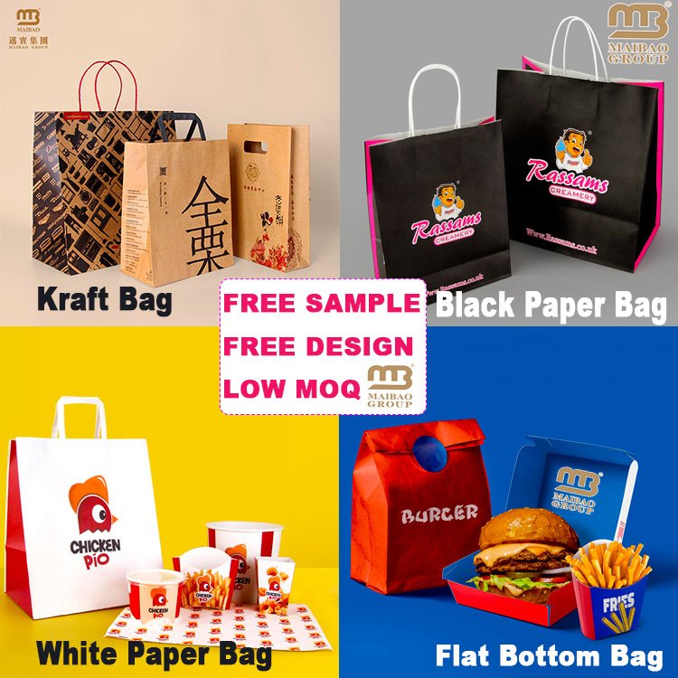 Food Carry Out Paperbag Die Cut Handle Brown Kraft Catering Paper Bag With Custom Logo For Restaurant, Grocery Takeout Tote Bags