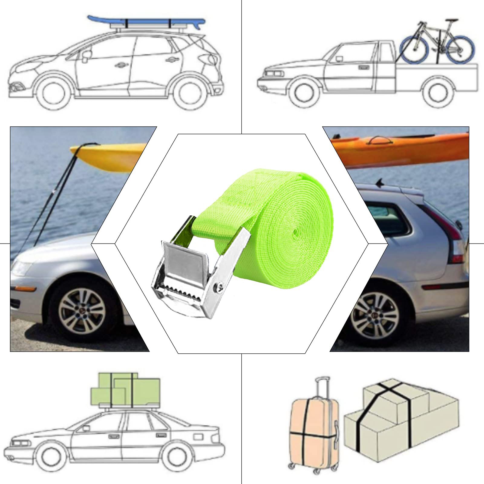 3.8cm Polyester Cam Buckle Tie Down Straps Lashing Belt Cargo Lashing Strap Motorcycle Tie Downs 16ft