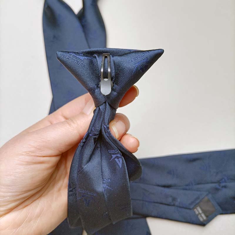Navy Blue Necktie With Customization Red Logo 100% Silk Tie For Men