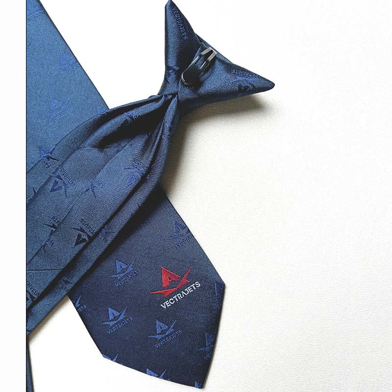 Navy Blue Necktie With Customization Red Logo 100% Silk Tie For Men