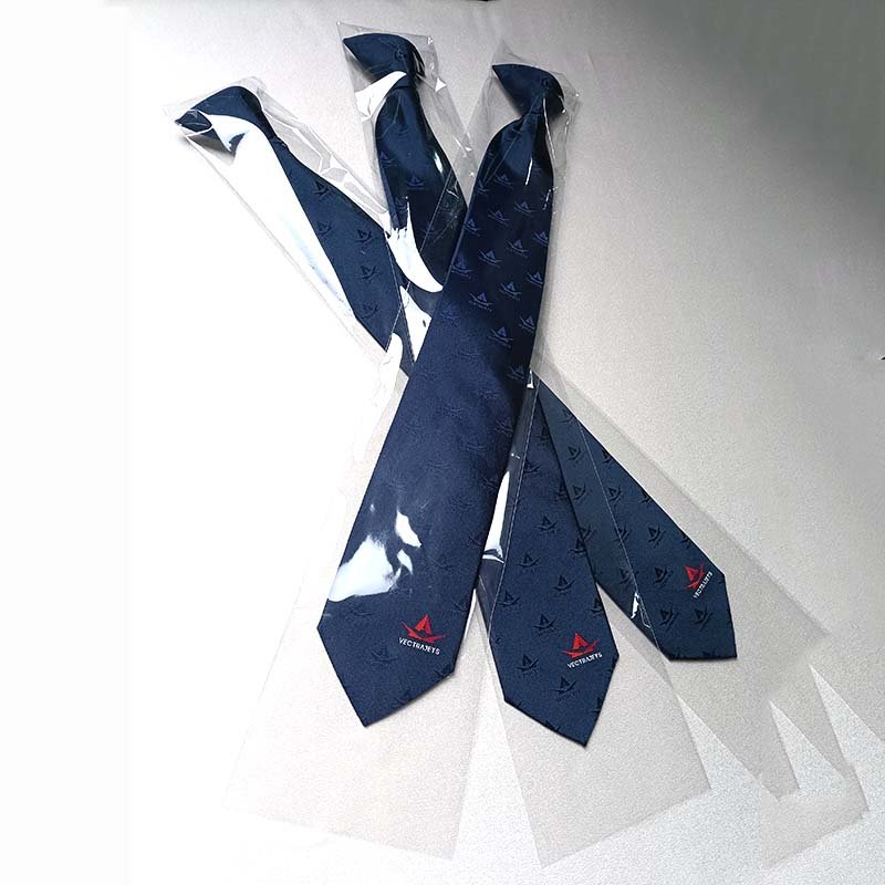 Navy Blue Necktie With Customization Red Logo 100% Silk Tie For Men