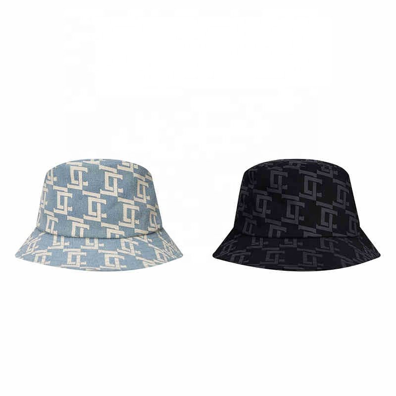 Vintage Tie Dye Bucket Hat with Classic Monogram Design for Men Sublimated Fishing Cap in Blue Jeans Style