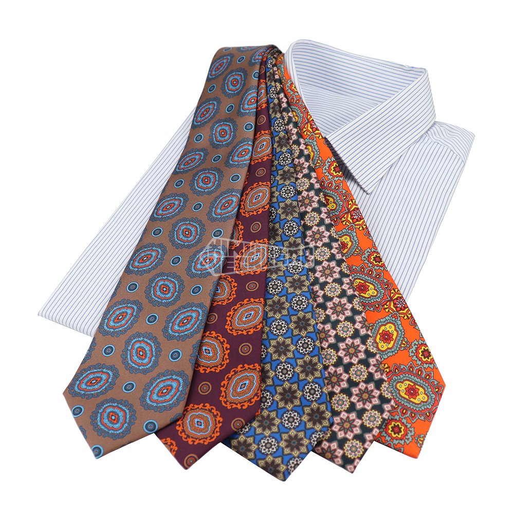 Custom Luxury Floral Neck Ties Personalized Medallion Necktie Geometry Silk Printed Tie Men