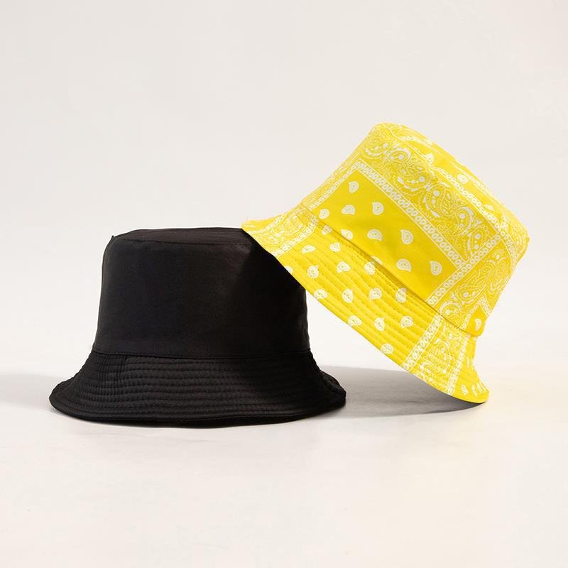 Double Sided Bucket Hat Cashew Flower Female Flat Top Small Eaves Sunscreen Tie-dyed Twill Color Custom Bucket Hat