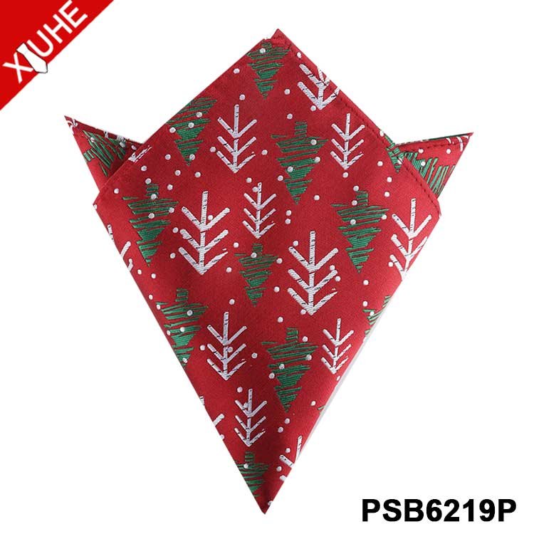 New Design Holiday Bandana Pocket Square Christmas Pattern Red Green Pocket Square Men Woven Custom Polyester Handkerchief
