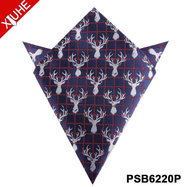 New Design Holiday Bandana Pocket Square Christmas Pattern Red Green Pocket Square Men Woven Custom Polyester Handkerchief