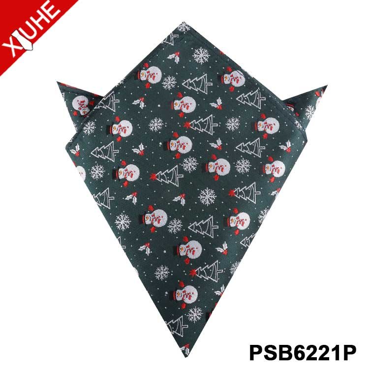 New Design Holiday Bandana Pocket Square Christmas Pattern Red Green Pocket Square Men Woven Custom Polyester Handkerchief