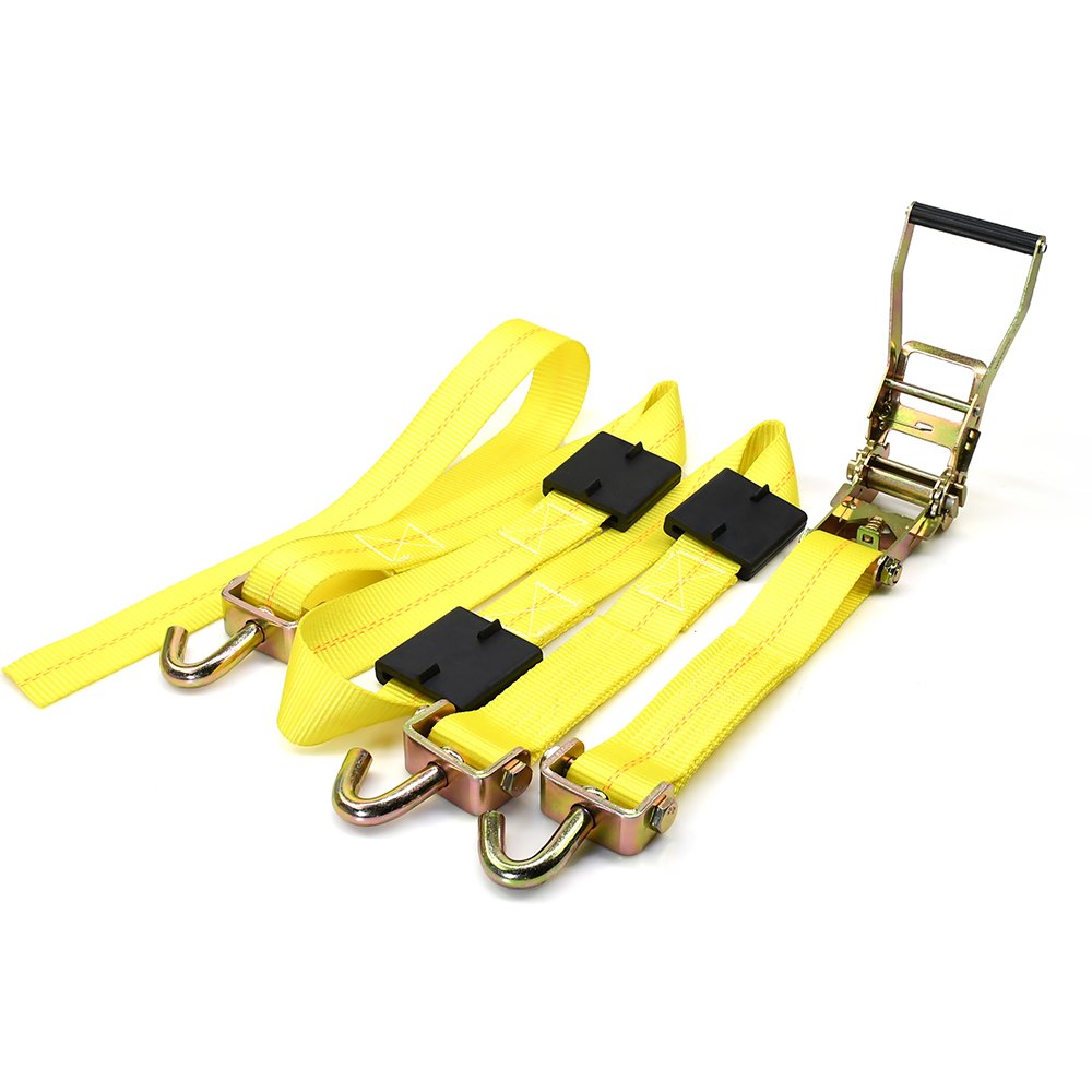Factory Price 2 Inch 10000Lbs Rubber Tire Cleats Tow Dolly Wheel Strap Ratchet Tie Down with Swivel J Hook