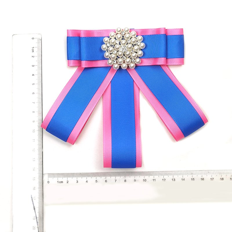 bowtie brooch popular design in US brooch with bow pink&blue ribbon bow tie brooch for formal uniform shirt