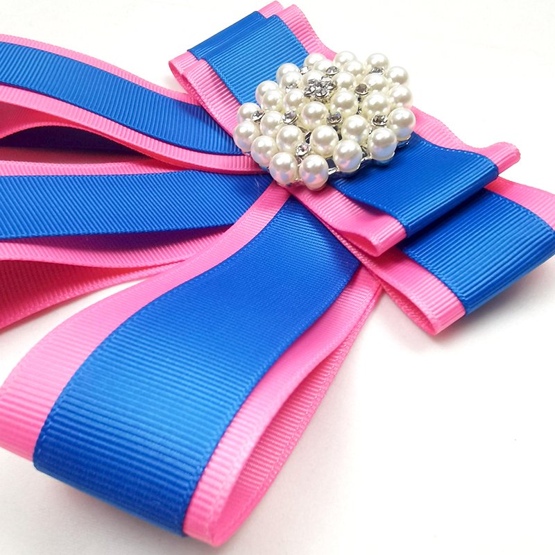 bowtie brooch popular design in US brooch with bow pink&blue ribbon bow tie brooch for formal uniform shirt
