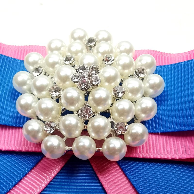 bowtie brooch popular design in US brooch with bow pink&blue ribbon bow tie brooch for formal uniform shirt