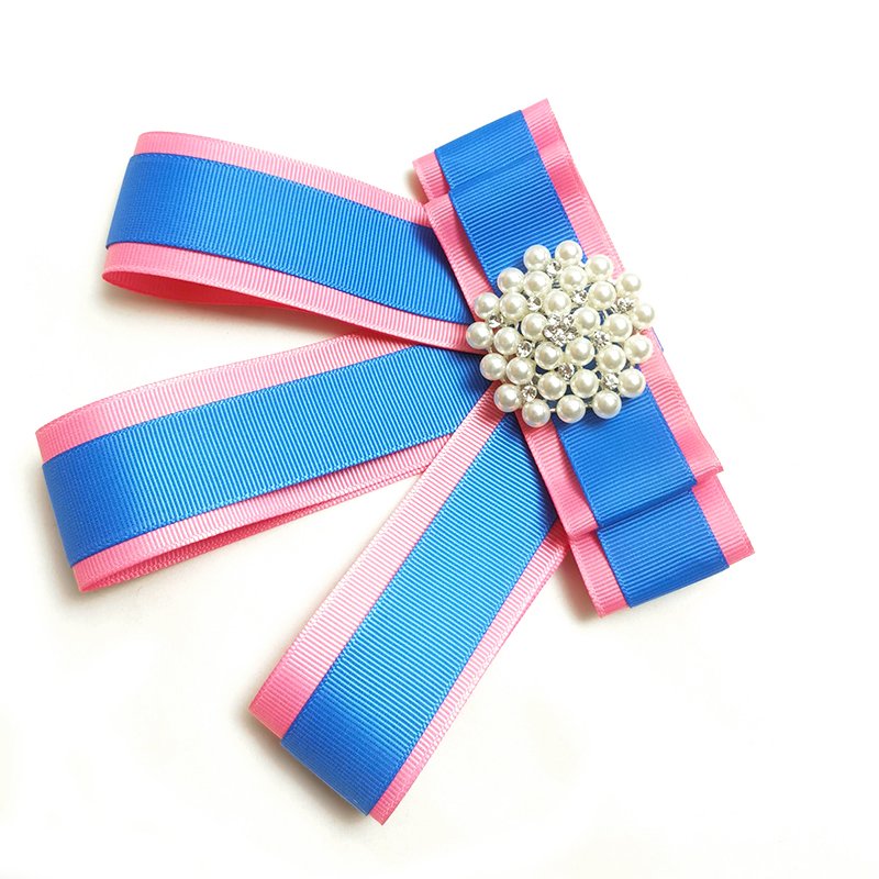 bowtie brooch popular design in US brooch with bow pink&blue ribbon bow tie brooch for formal uniform shirt