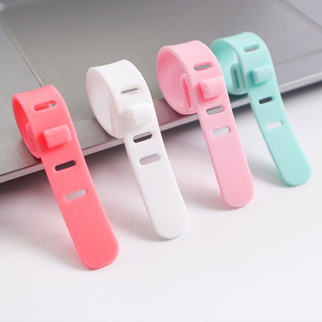 Custom Logo Eco Friendly Soft Durable Flexible Reusable Silicone Cable Ties Earphone Wire Cord Organizer