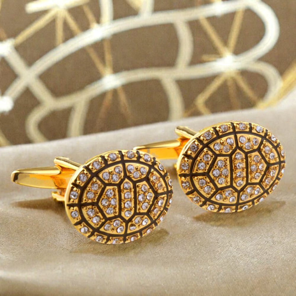 Wholesale Luxury Custom Men's Cuff Links Gold Plated Tortoise Shell Crystal Diamond Business Suit Wedding Tuxedo Button Gifts
