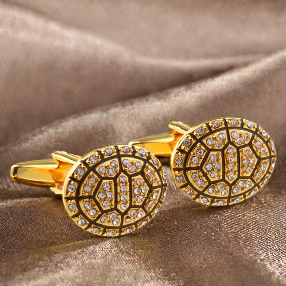 Wholesale Luxury Custom Men's Cuff Links Gold Plated Tortoise Shell Crystal Diamond Business Suit Wedding Tuxedo Button Gifts