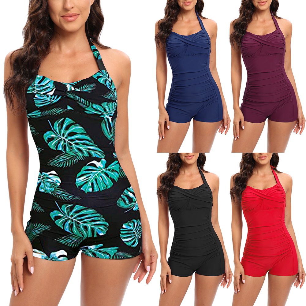 TW71030 Womens Vintage Swimsuits Push Up Tummy Control One Piece Athletic Plus Bathing Suit Womens Swimwear