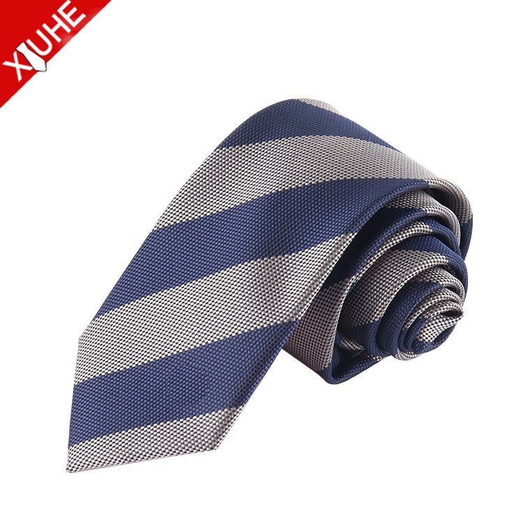 Wholesale Custom Jacquard 100% Polyester Necktie Fashion Business Design School Logo Ties Slim Striped Tie for Gift
