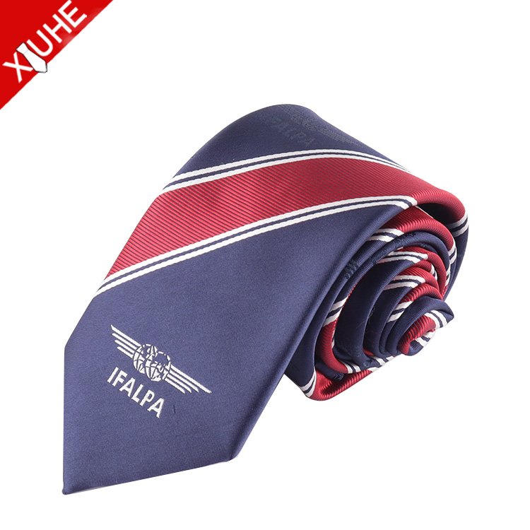 Wholesale Custom Jacquard 100% Polyester Necktie Fashion Business Design School Logo Ties Slim Striped Tie for Gift