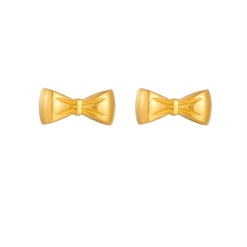 2024 Fashion Stainless Steel Jewelry Set 18K Gold Plated Small Stud Earrings with Bow Tie Waterproof Design