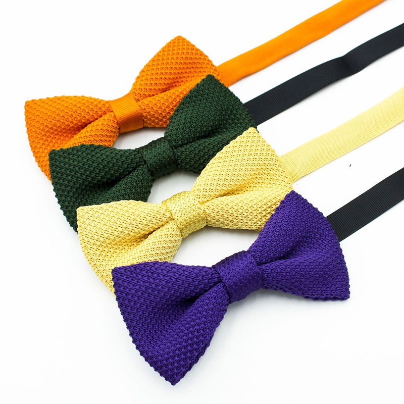 fashion casual men polyester plain knitted bow ties and pocket squares for men
