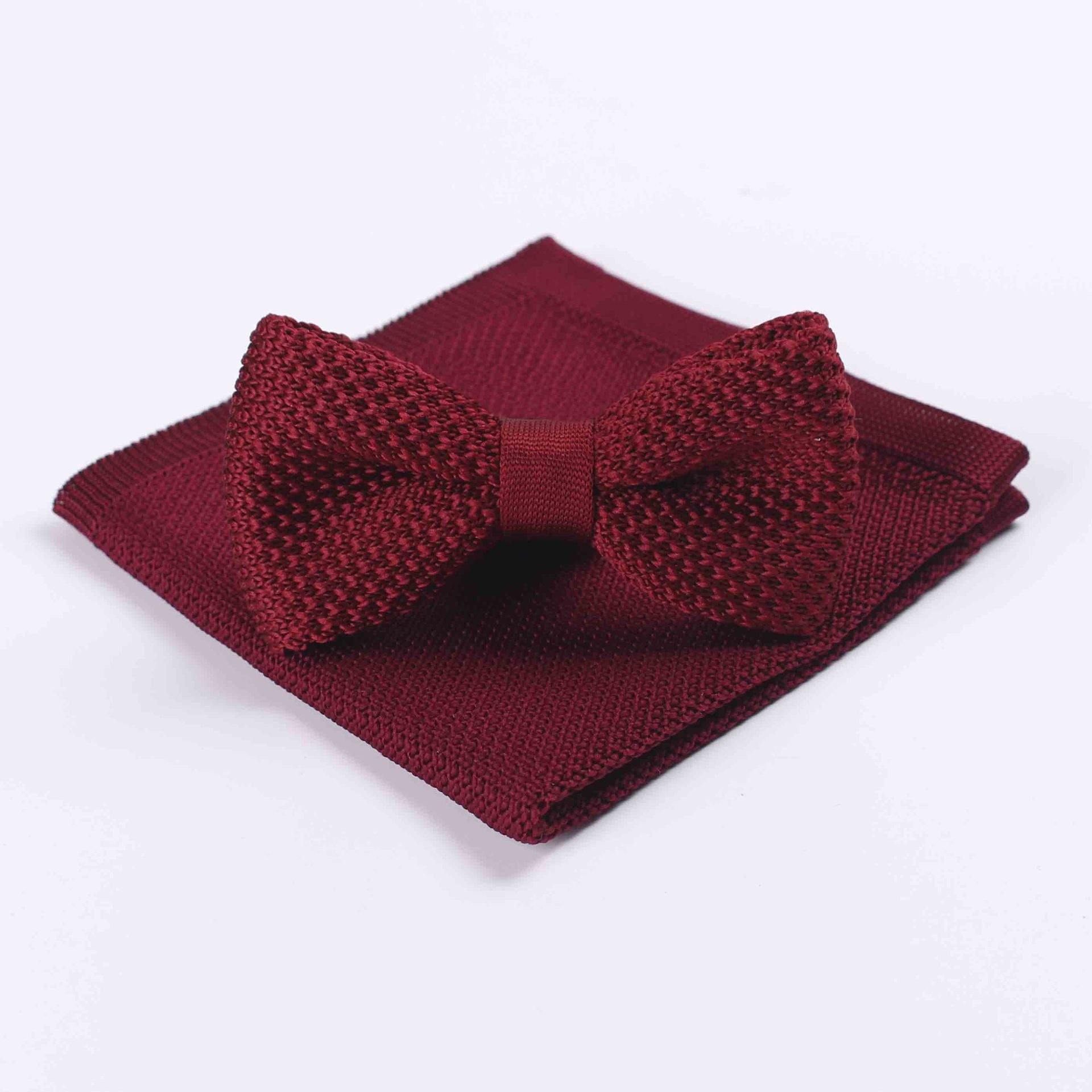 fashion casual men polyester plain knitted bow ties and pocket squares for men