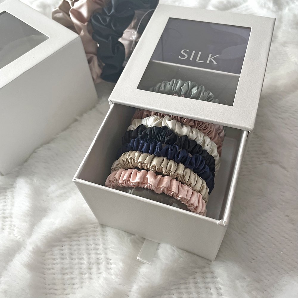 Top 6A Grade Personalized Label Mulberry Silk Scrunchies Customized Packaging Box for Hair Decoration