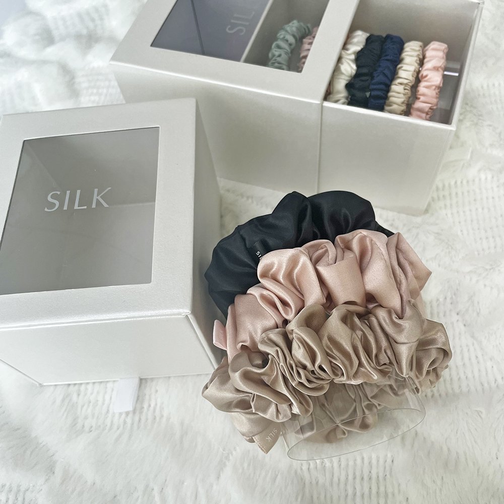 Top 6A Grade Personalized Label Mulberry Silk Scrunchies Customized Packaging Box for Hair Decoration