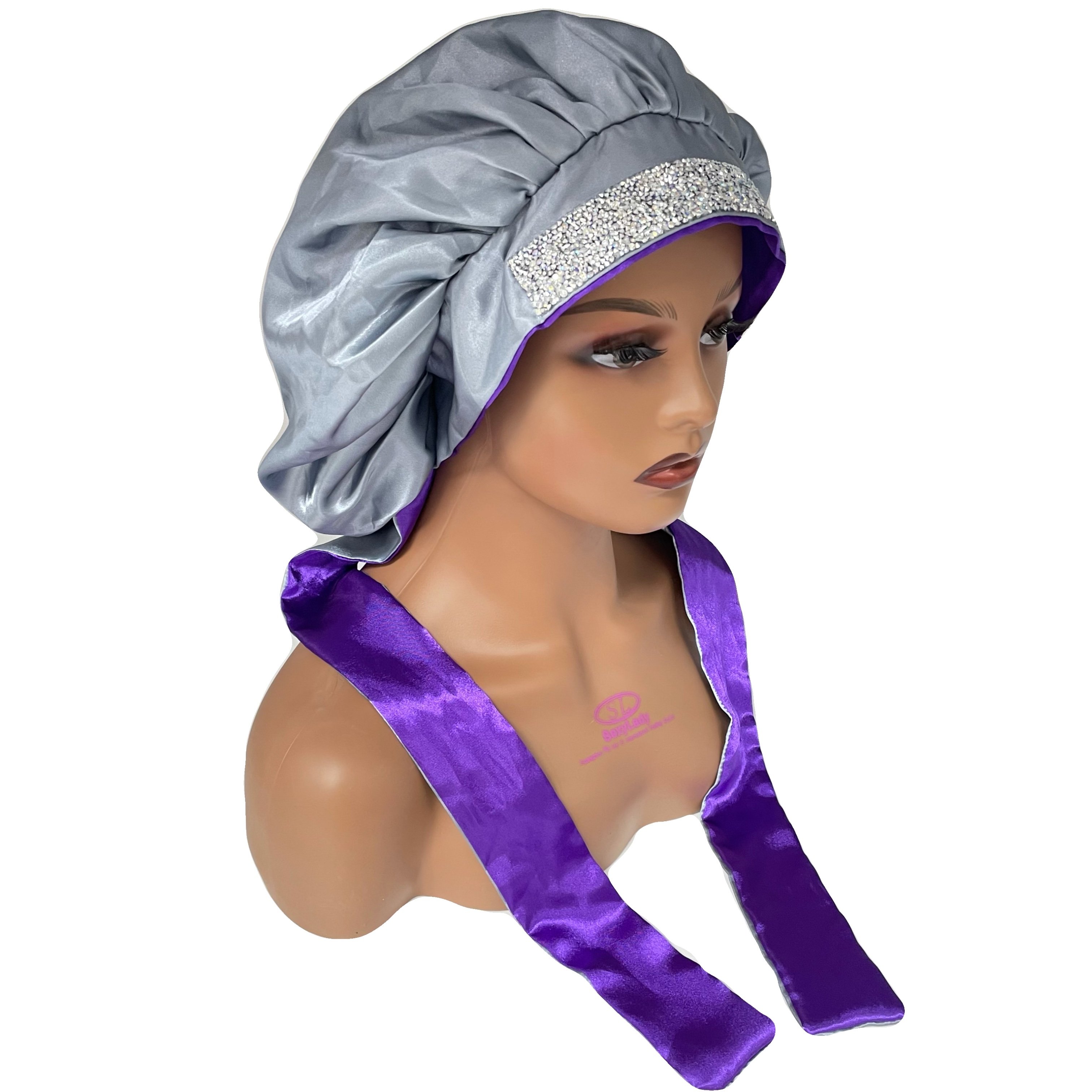 Factory selling high quality luxury silk tie band bonnets custom fashion women bling diamond satin silk hair bonnets
