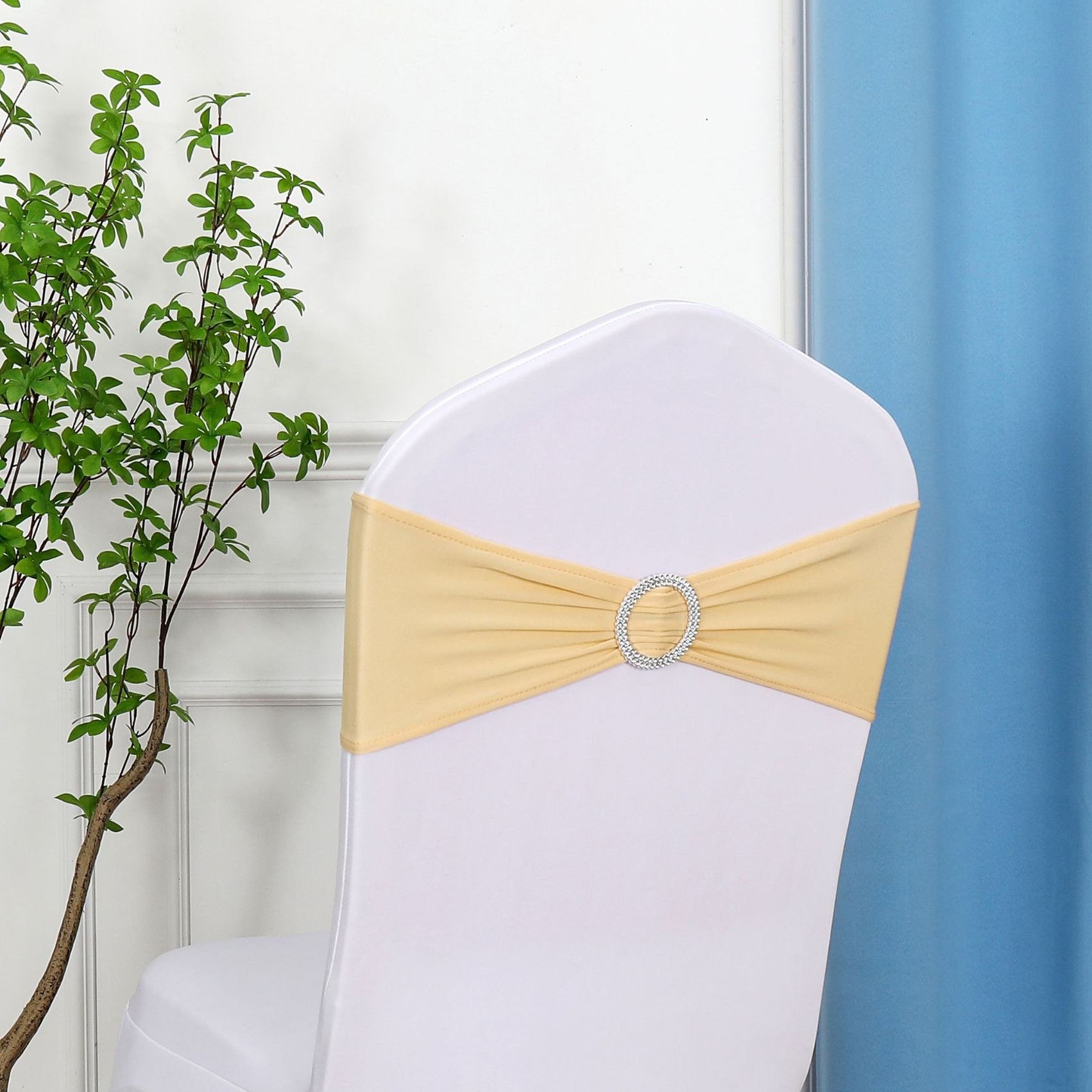 Chair Covers Sashes and Bows Sash Ties Bow with Buckle Slider for Wedding Reception Hotel Event Banquet Elastic Stretch Spandex
