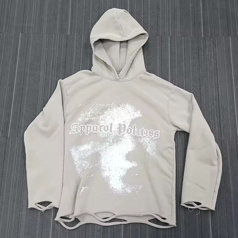 Custom high quality cotton french terry acid wash cut hem hoodie distressed raw hem hoodie screen print vintage washed hoodie