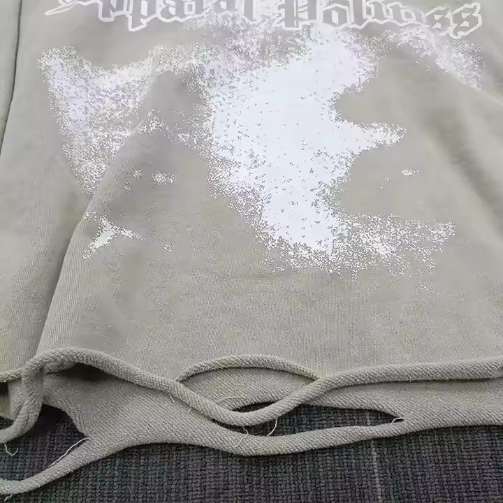 Custom high quality cotton french terry acid wash cut hem hoodie distressed raw hem hoodie screen print vintage washed hoodie