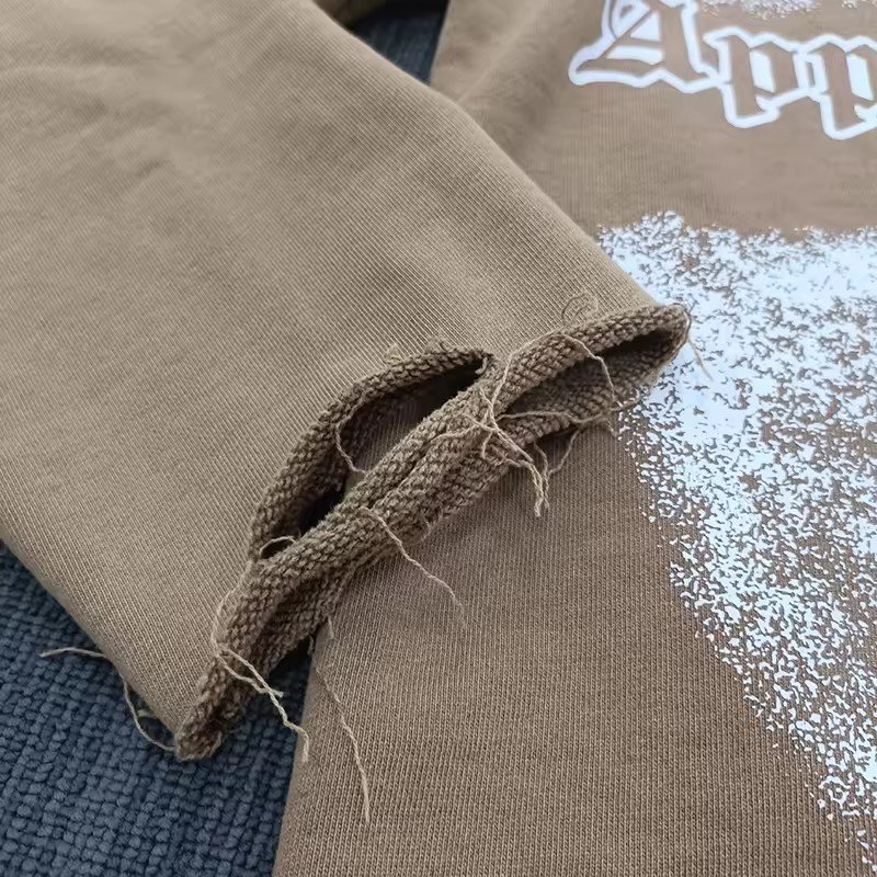 Custom high quality cotton french terry acid wash cut hem hoodie distressed raw hem hoodie screen print vintage washed hoodie