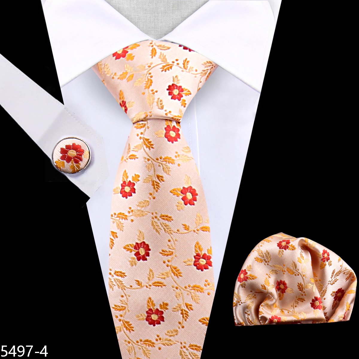 2024 Navy Floral Silk Luxury Tie For Men Set Polyester Wedding Men's Tie Set Custom Tie And Handkerchief Set