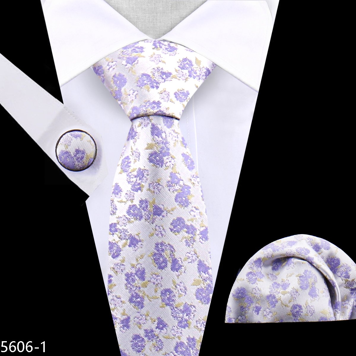 2024 Navy Floral Silk Luxury Tie For Men Set Polyester Wedding Men's Tie Set Custom Tie And Handkerchief Set
