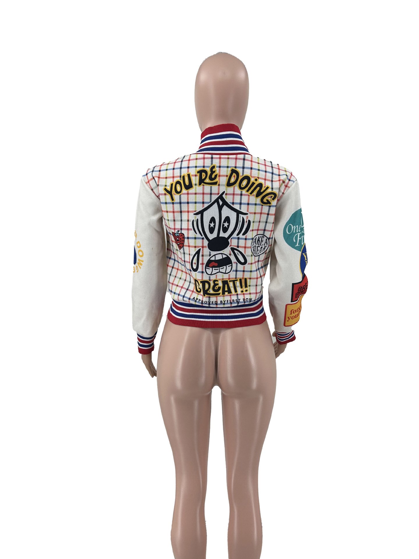 X15979C women Printed Button-Down Baseball Jacket