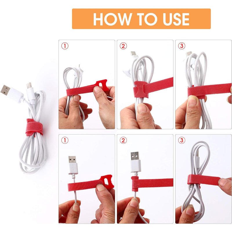 Stock Wholesale Back To Back Hook And Loop Strap Fastener Cable Organizer Colorful Reusable Cable Ties