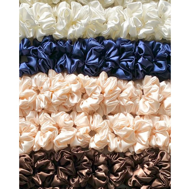custom handmade elastic hair bands silk hair bands whosale scrunchie silk scrunchies set 100% mulberry silk hair scrunchie