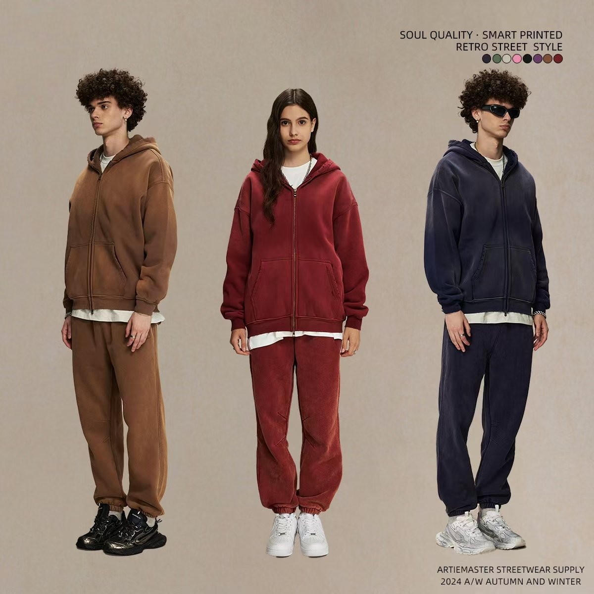 Men's Custom Heavyweight Cotton Washed High Quality Hoodies set