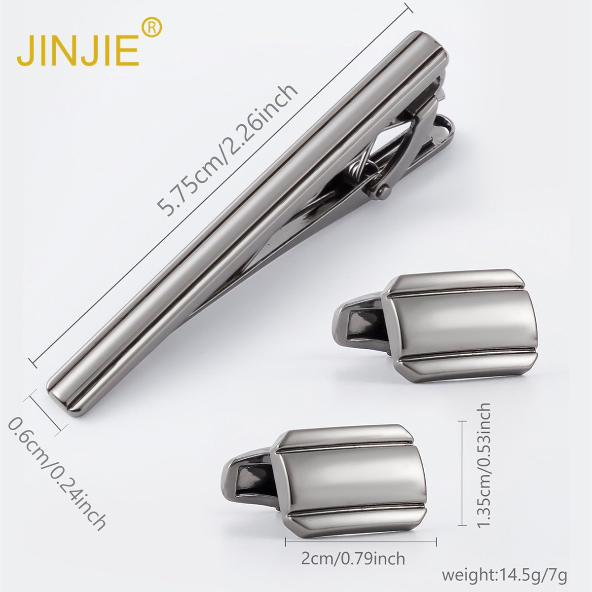 Ready to ship JINJIE classic black cufflinks and tie clip gift set for men shirt