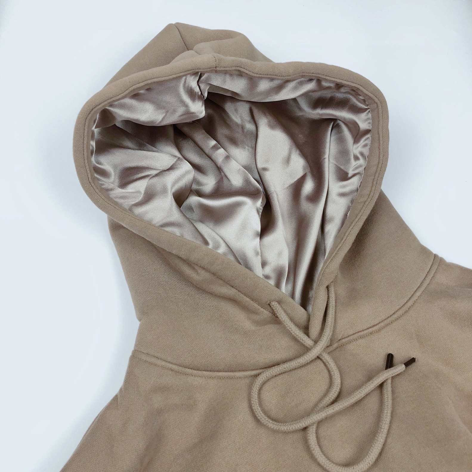 Custom silk lined hoodie unisex plus size plain french terry hoodie private high quality satin hooded hoodies